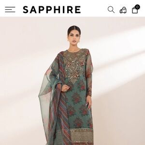 Sapphire Teal Floral Embroidered Women's Dress